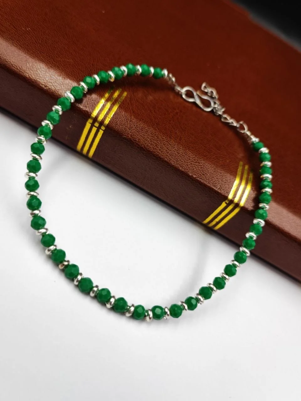 Faceted Crystal Bead Anklet with Silver-Tone Spacers and S-Hook Clasp