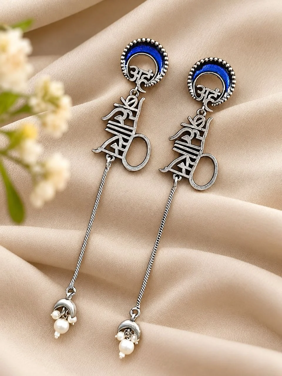 Spiritual Motif Long Chain Drop Earrings in Meenakari Enamel