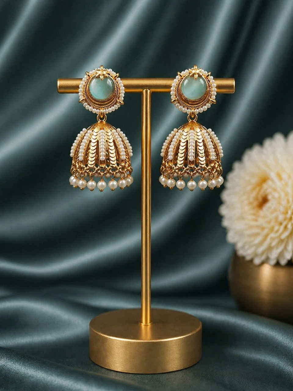 Chand Top Umbrella Jhumka with Pearl Border – view 4