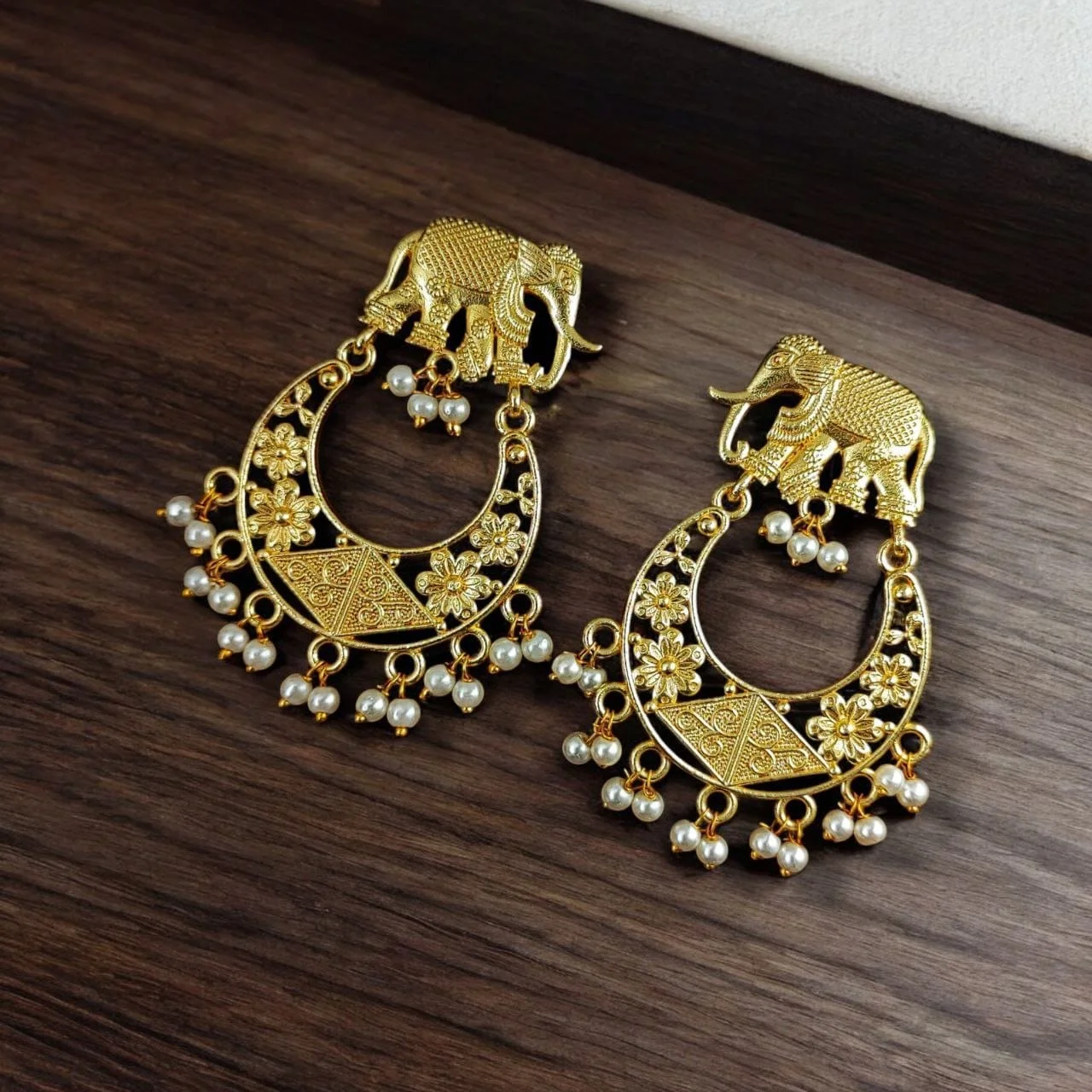 Elephant Top Chandbali with Pearl Fringe