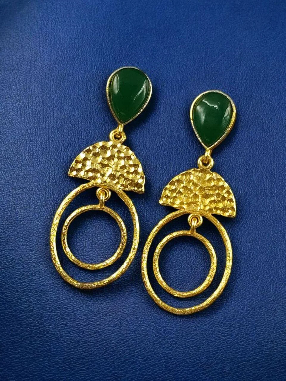 Stone Top Dome and Open Oval Drop Earrings