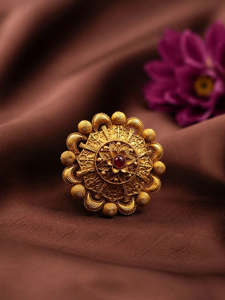 Gold Temple Rosette Ring