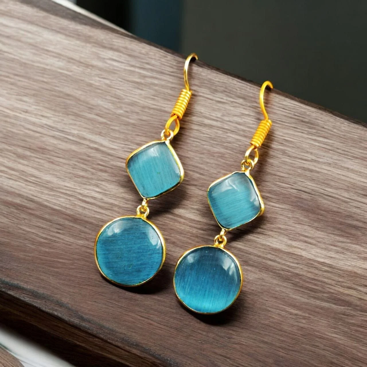 Square and Round Monalisa Hook Earrings