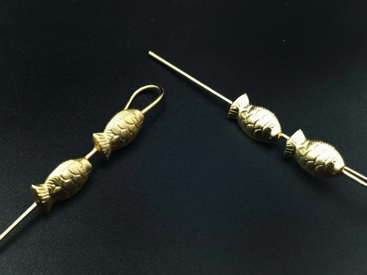 Gold Twin Fish Ear Pins with Long Stem – view 4