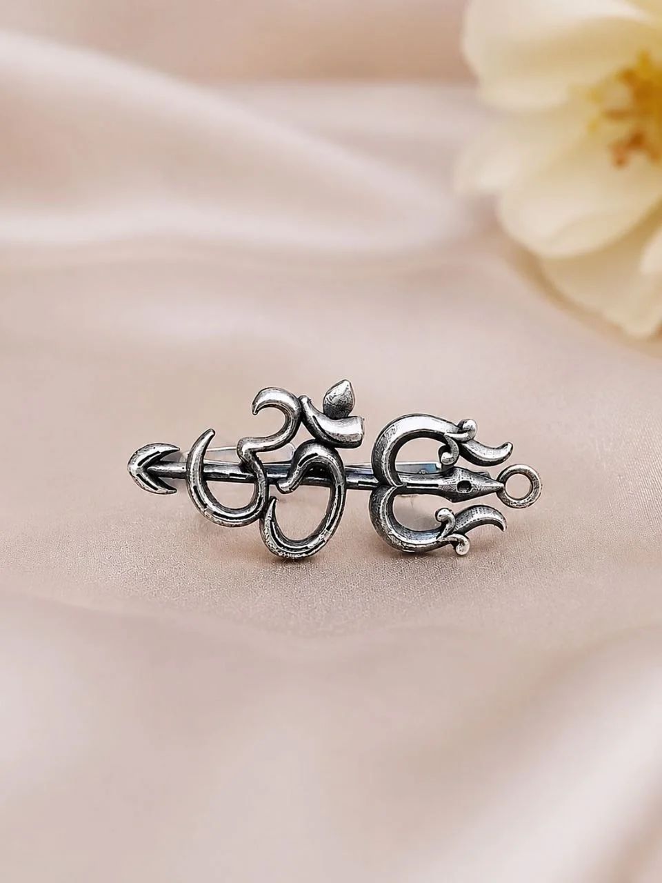 Om Trishul Ring — Oxidised Two Finger Ring – view 2