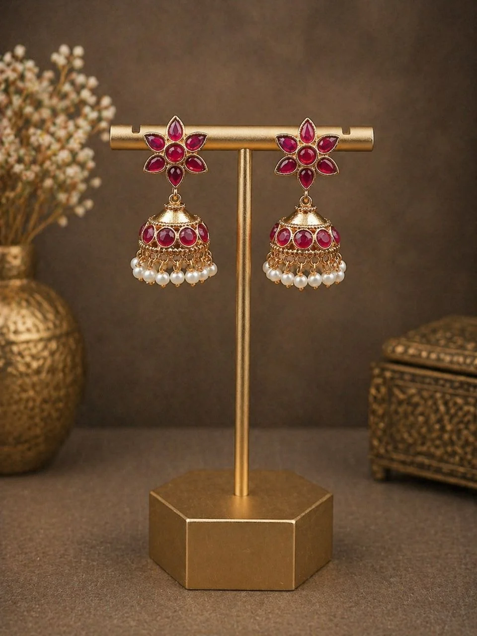 Petite Black Meenakari Flower Jhumka – view 2
