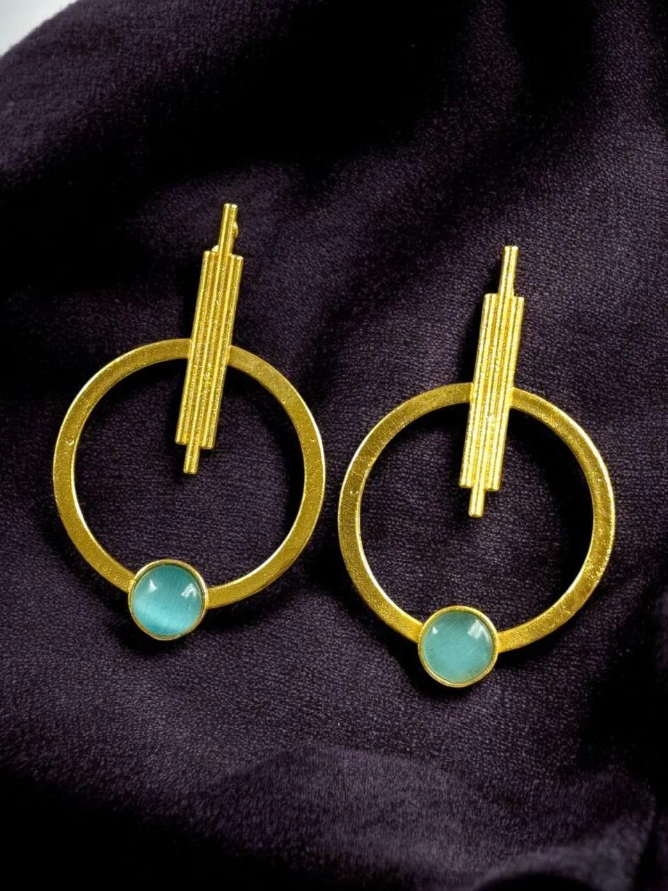 Bar and Open Circle Drop Earrings with Stone