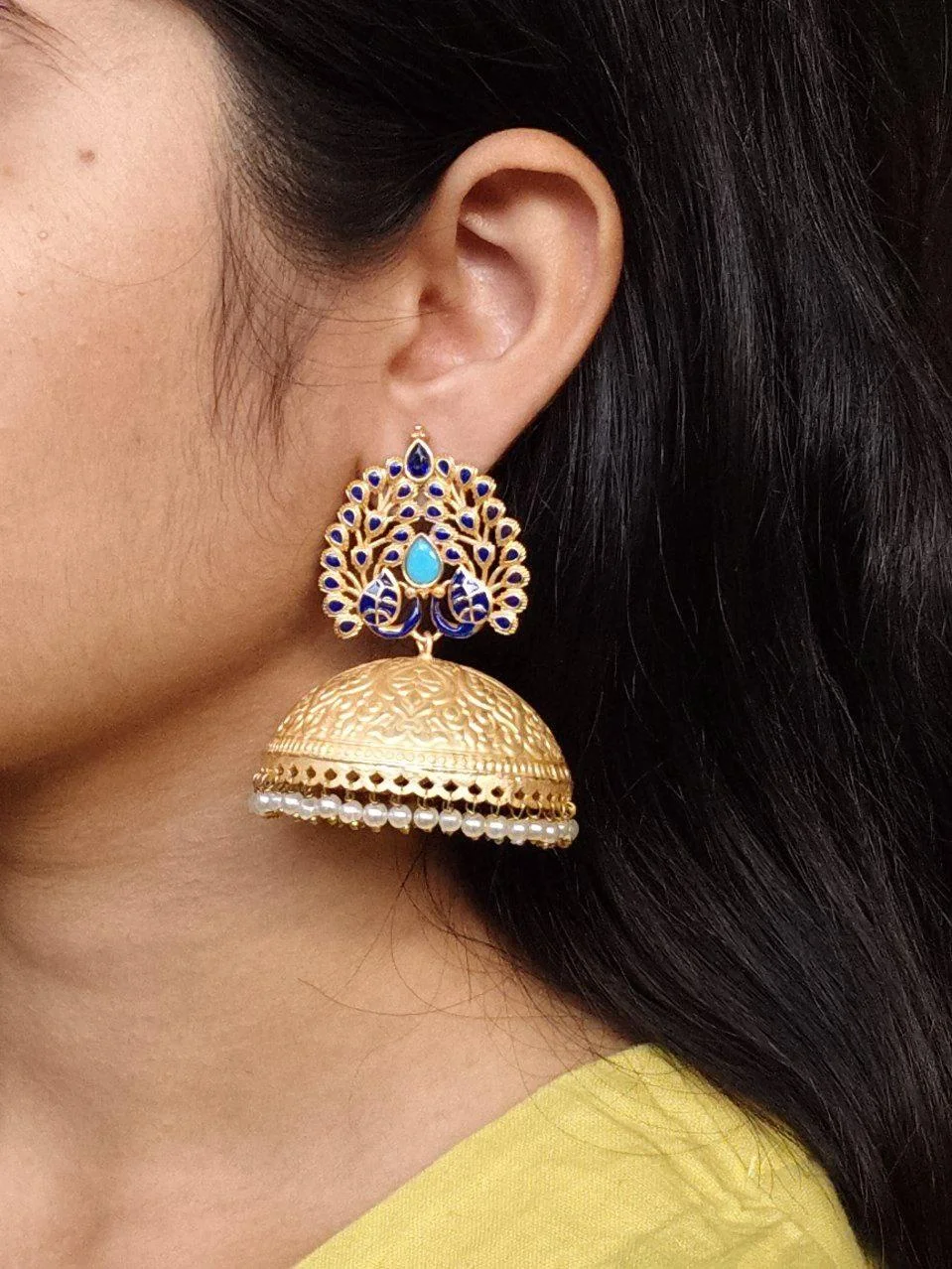 Peacock Arch Jhumka with Perforated Dome