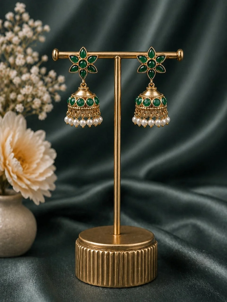 Petite Black Meenakari Flower Jhumka – view 3