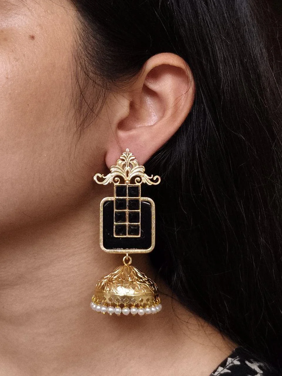 Ruby Panel Jhumka with Temple Crown – view 5