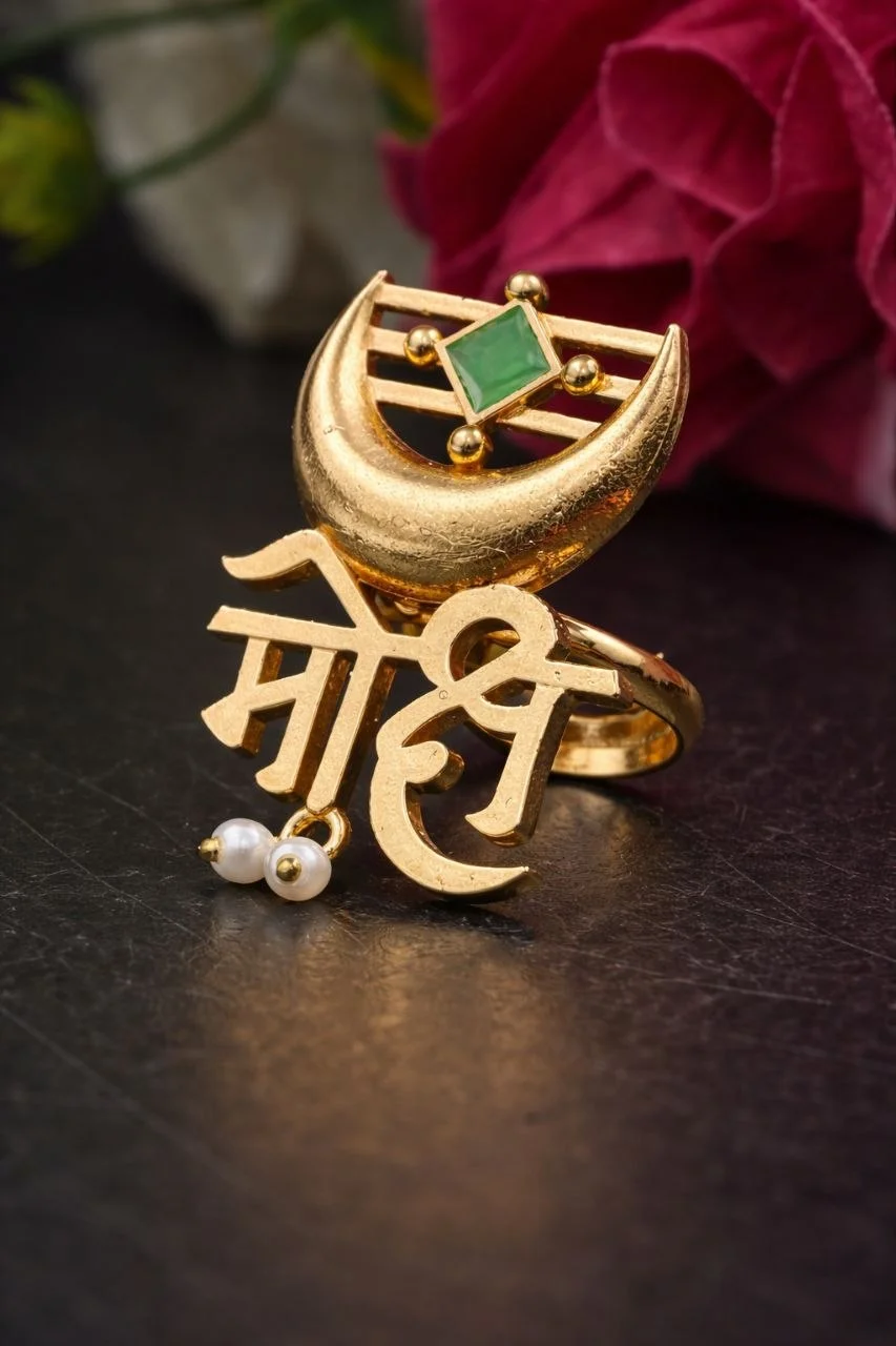 Gold Moksh Ring with Crescent and Pearl – view 5