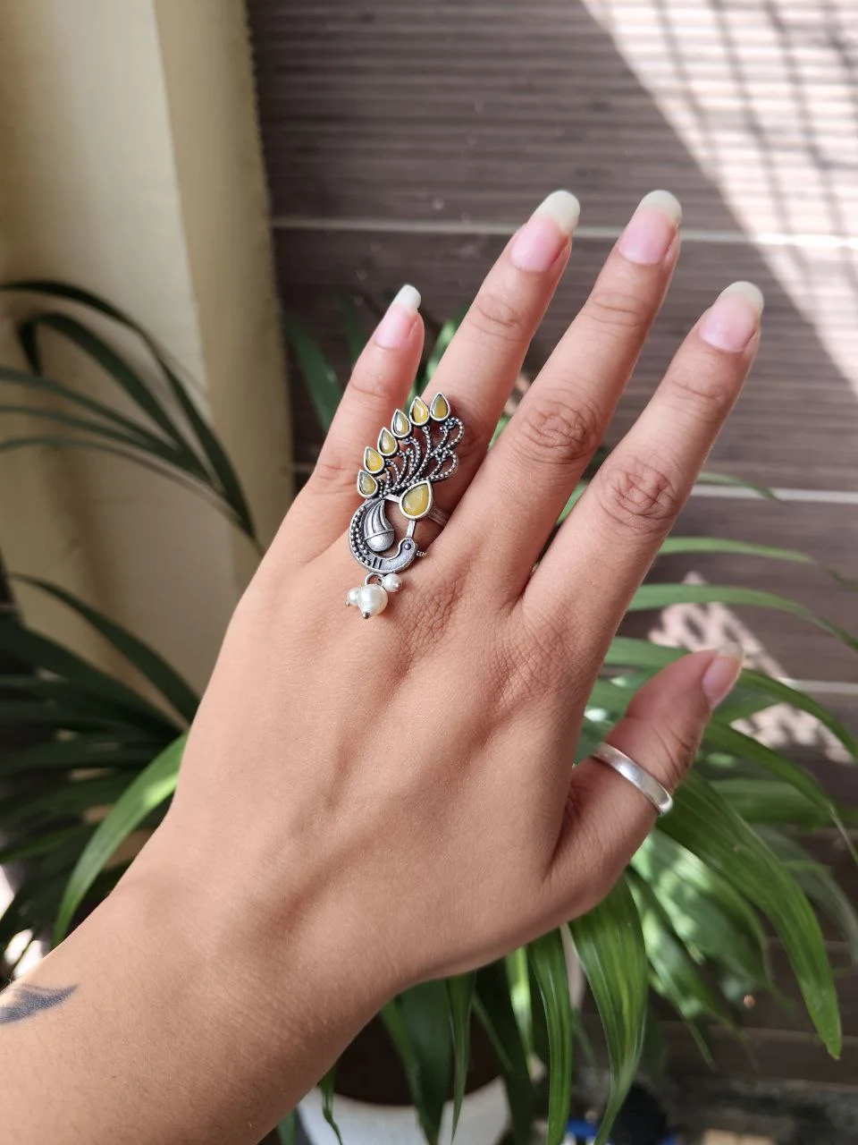 Oxidised Peacock Ring — Vintage Silver Look – view 3