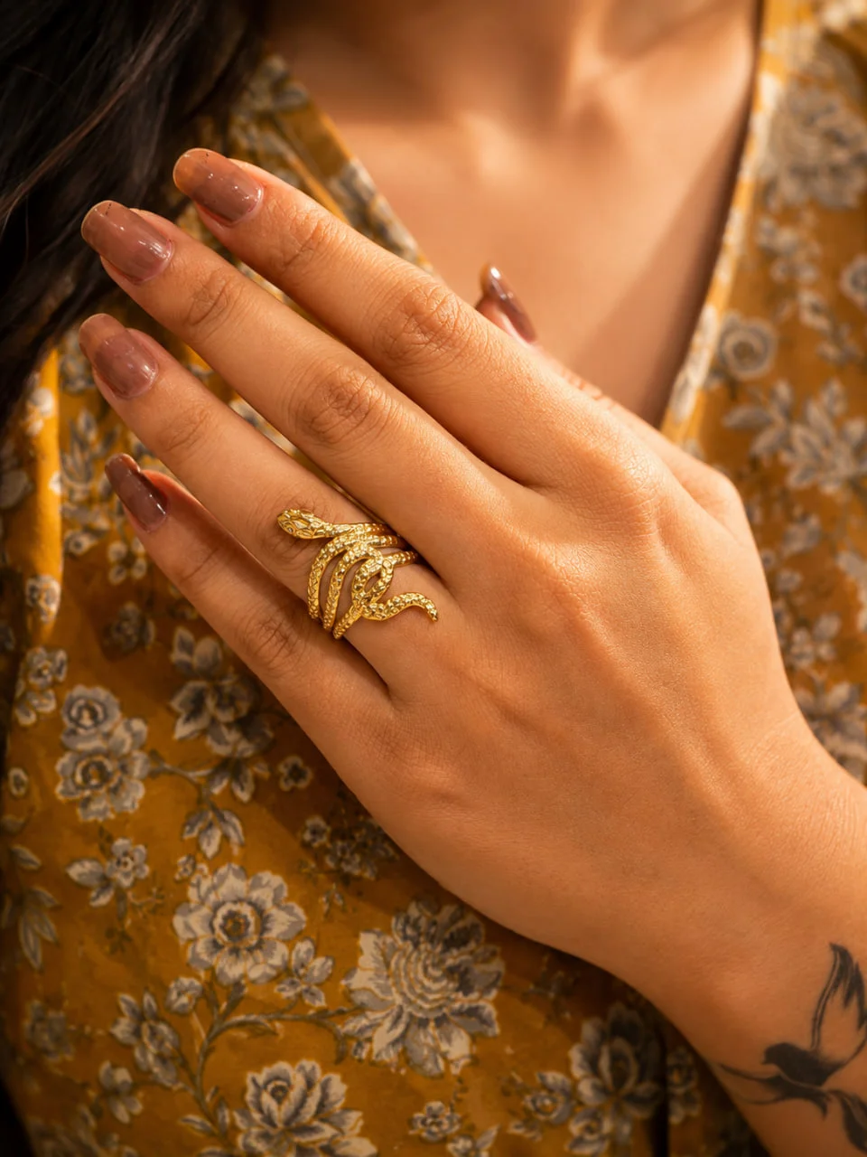 Anti-Tarnish Coiled Serpent Wrap Statement Ring