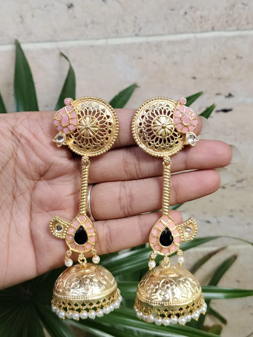 Antique Three Tier Jhumka with Red and Turquoise – view 2