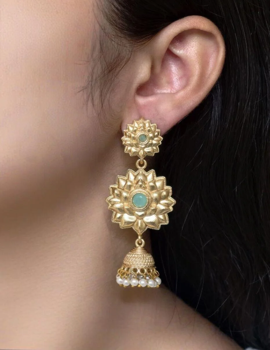 Sunflower Rosette Jhumka with Dark Centre – view 2