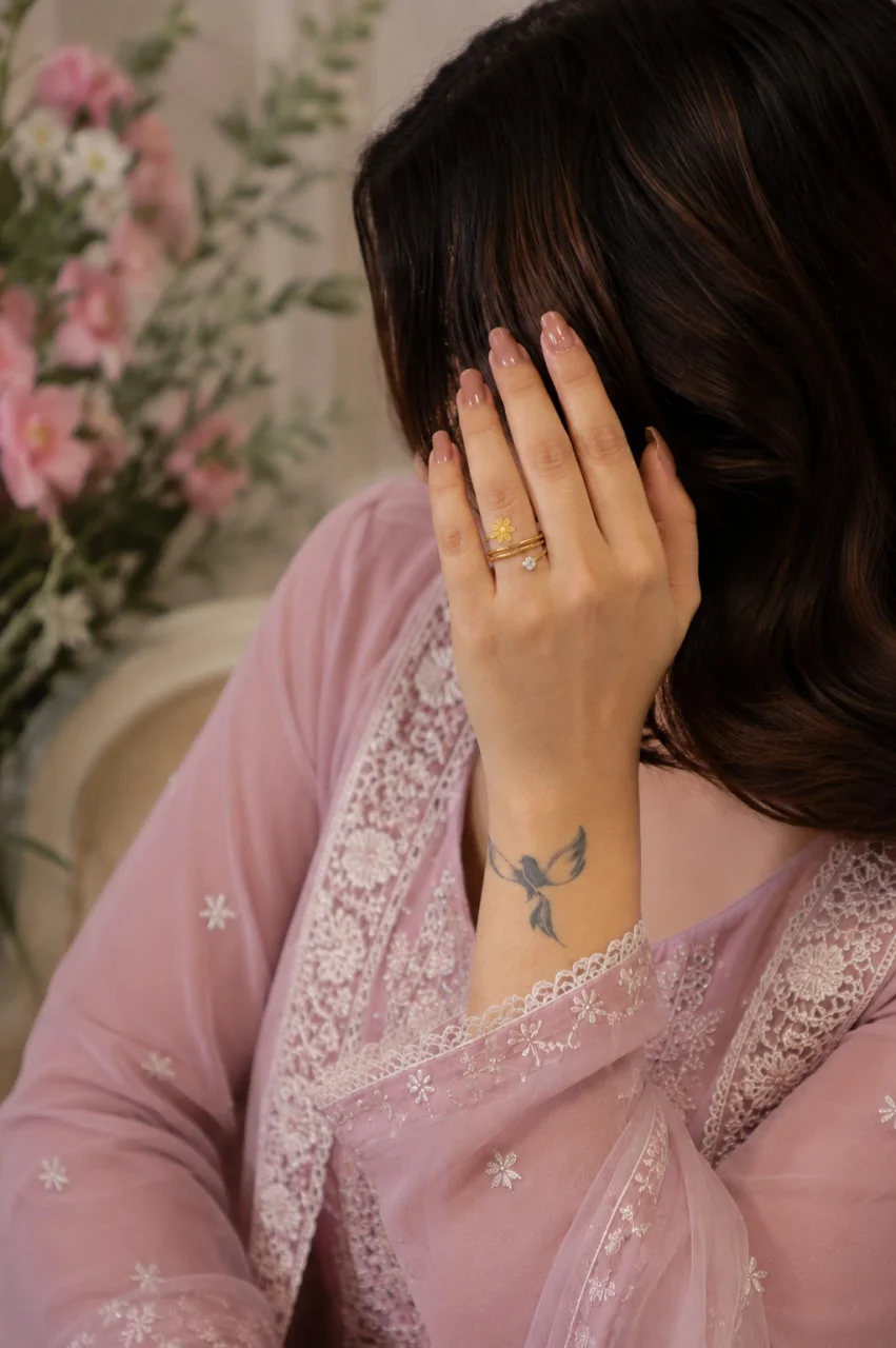 Anti-Tarnish Twin Band Daisy and Solitaire Ring