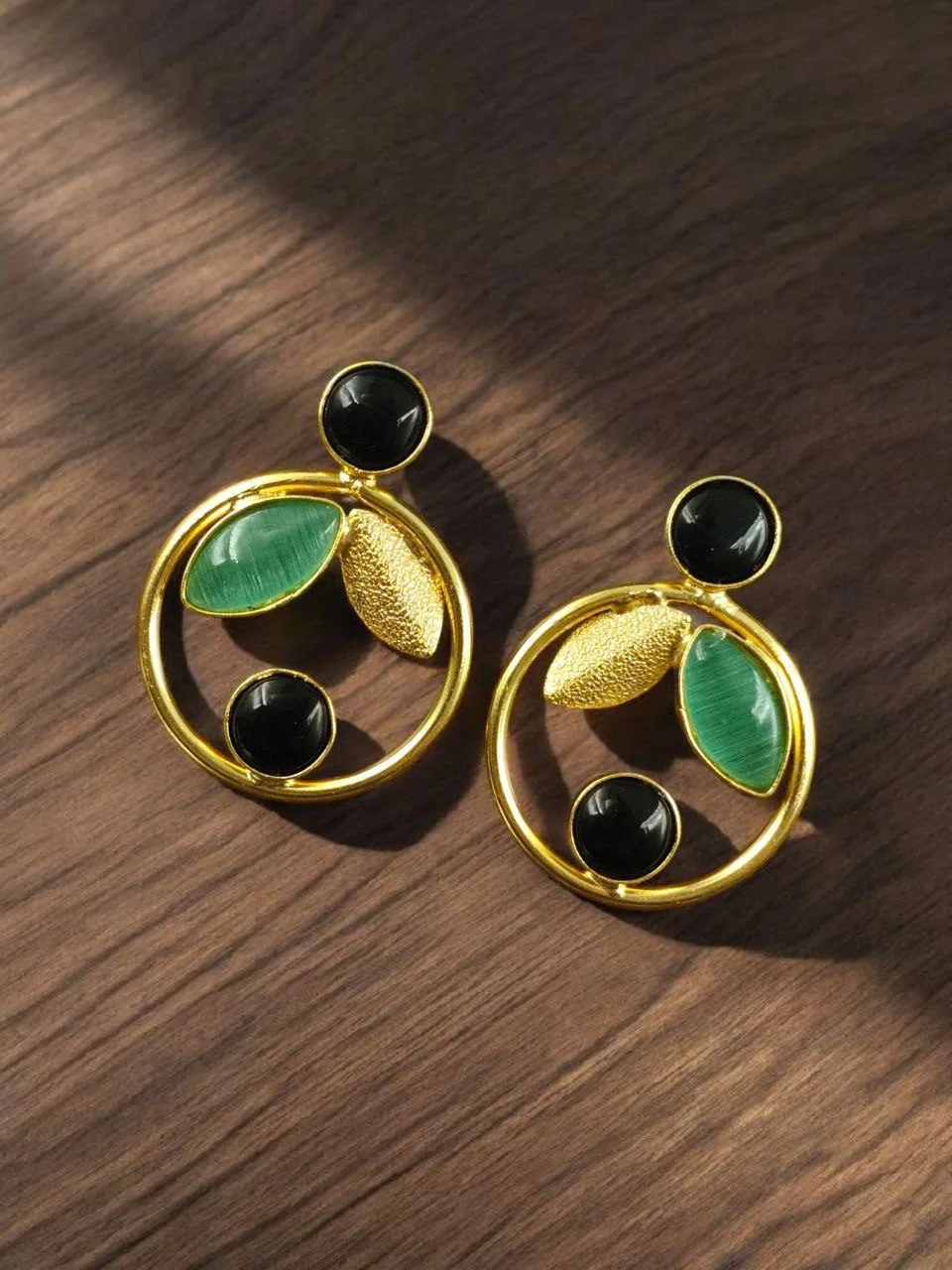 Open Ring Earrings with Paired Inner Stones