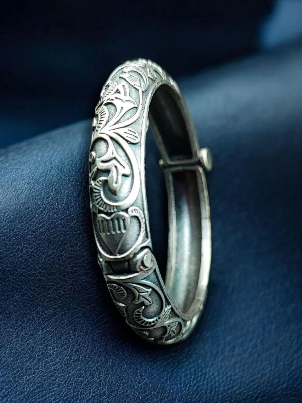 Oxidised Vintage Engraved Cuff Bangle – view 3