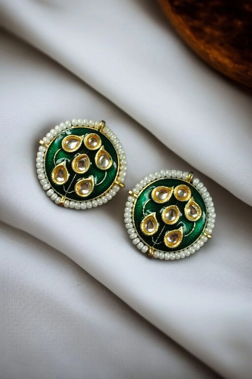 Round Meenakari Stud Earrings with Floral Centre