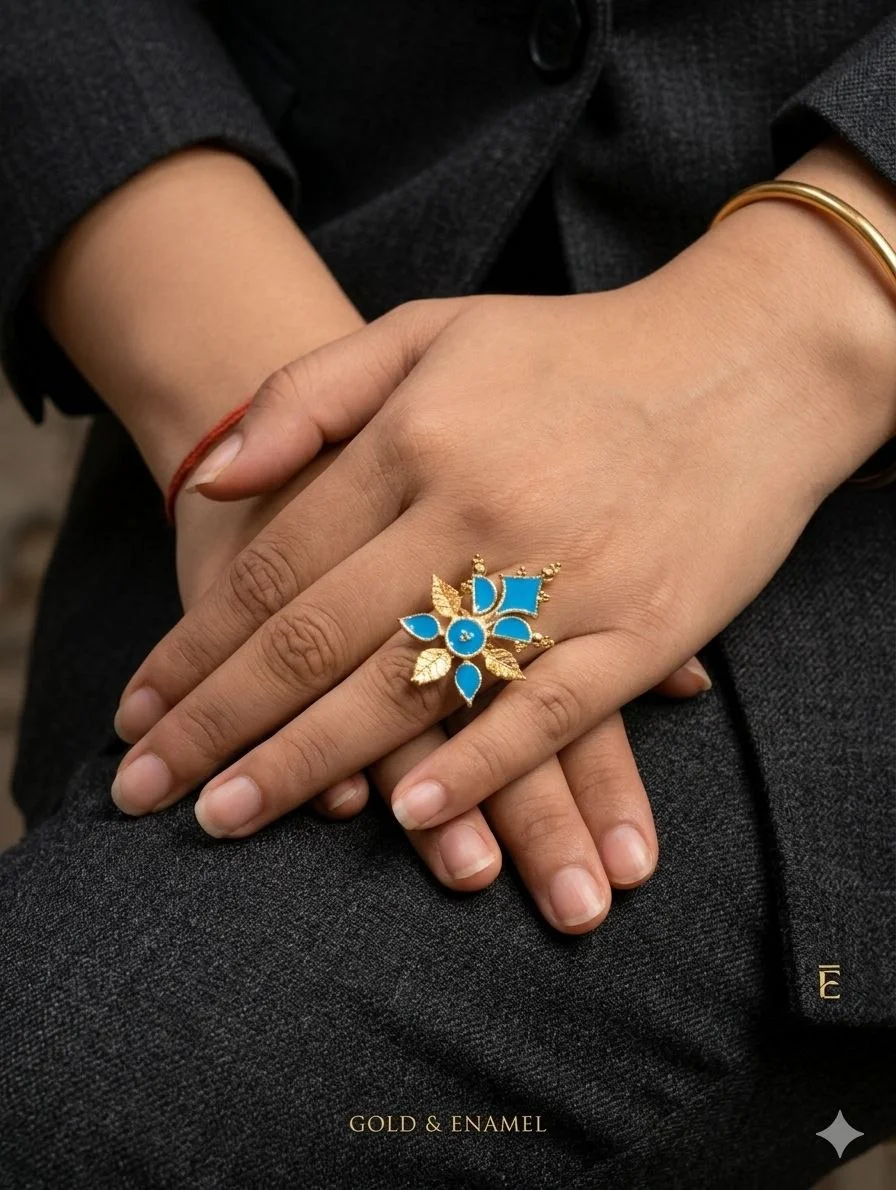 Gold Enamel Ring with Cabochon Centre