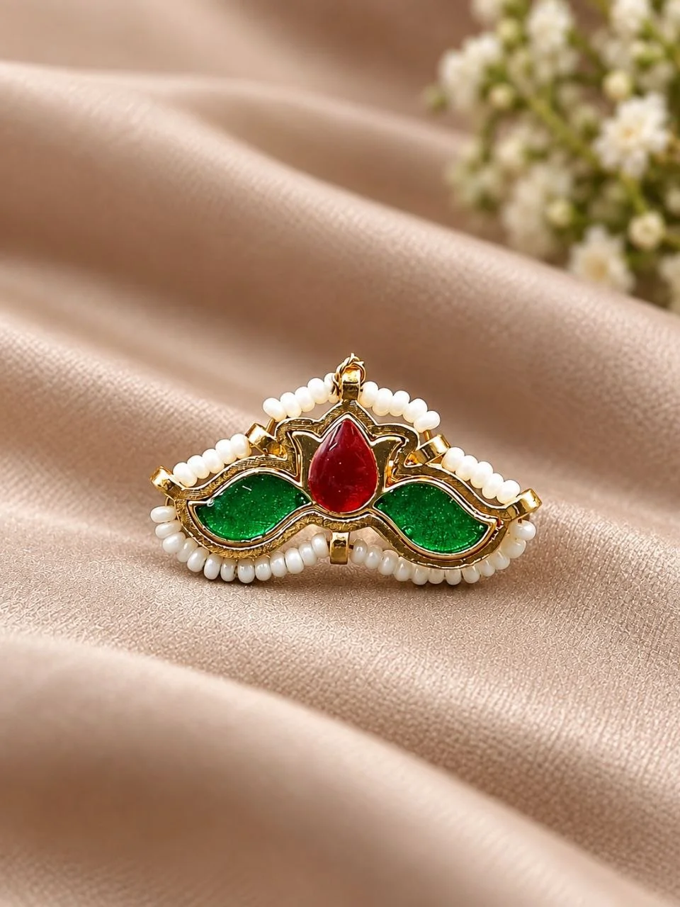 Gold Lotus Ring with Kundan Stones – view 2