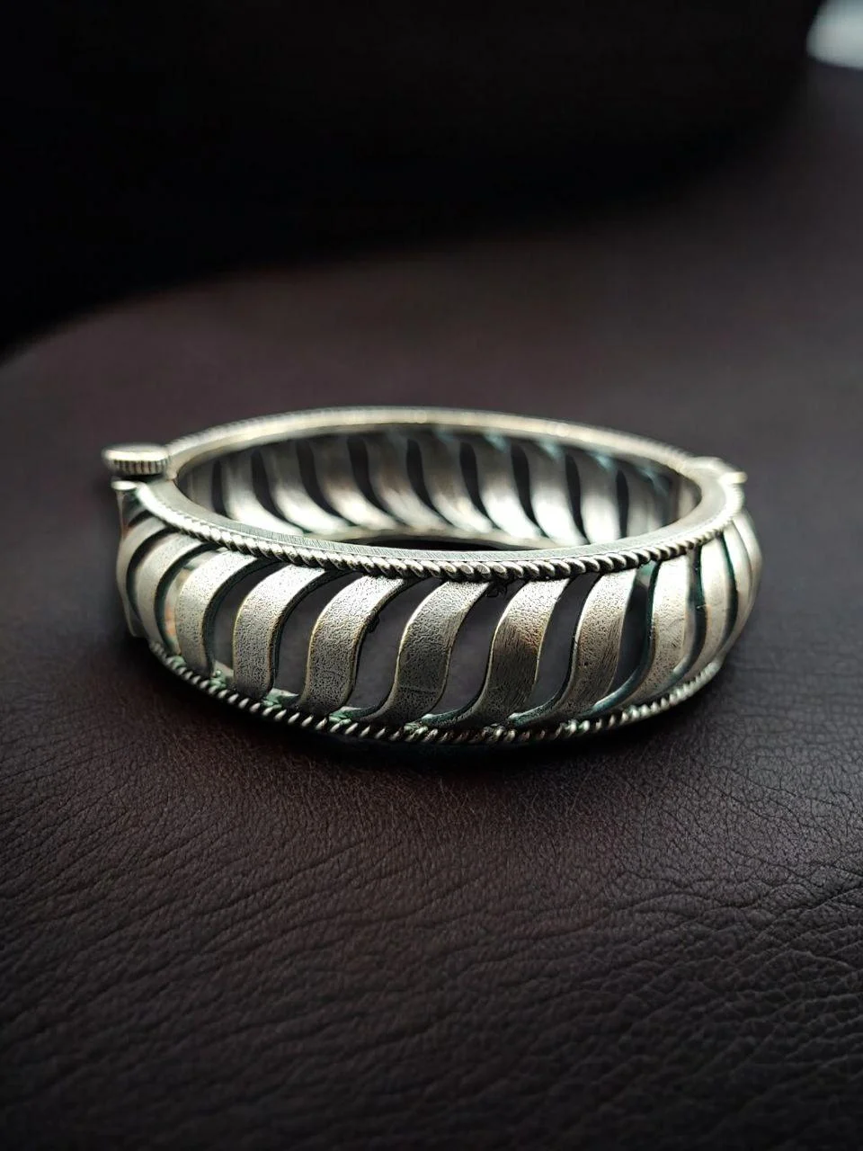 Oxidised Antique Textured Cuff Bangle – view 3