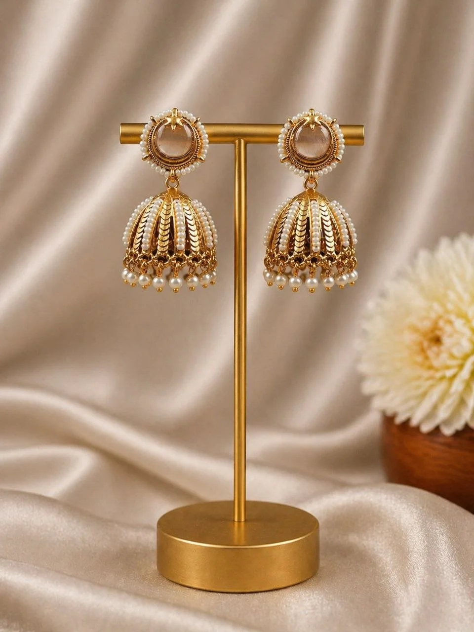 Chand Top Umbrella Jhumka with Pearl Border – view 2