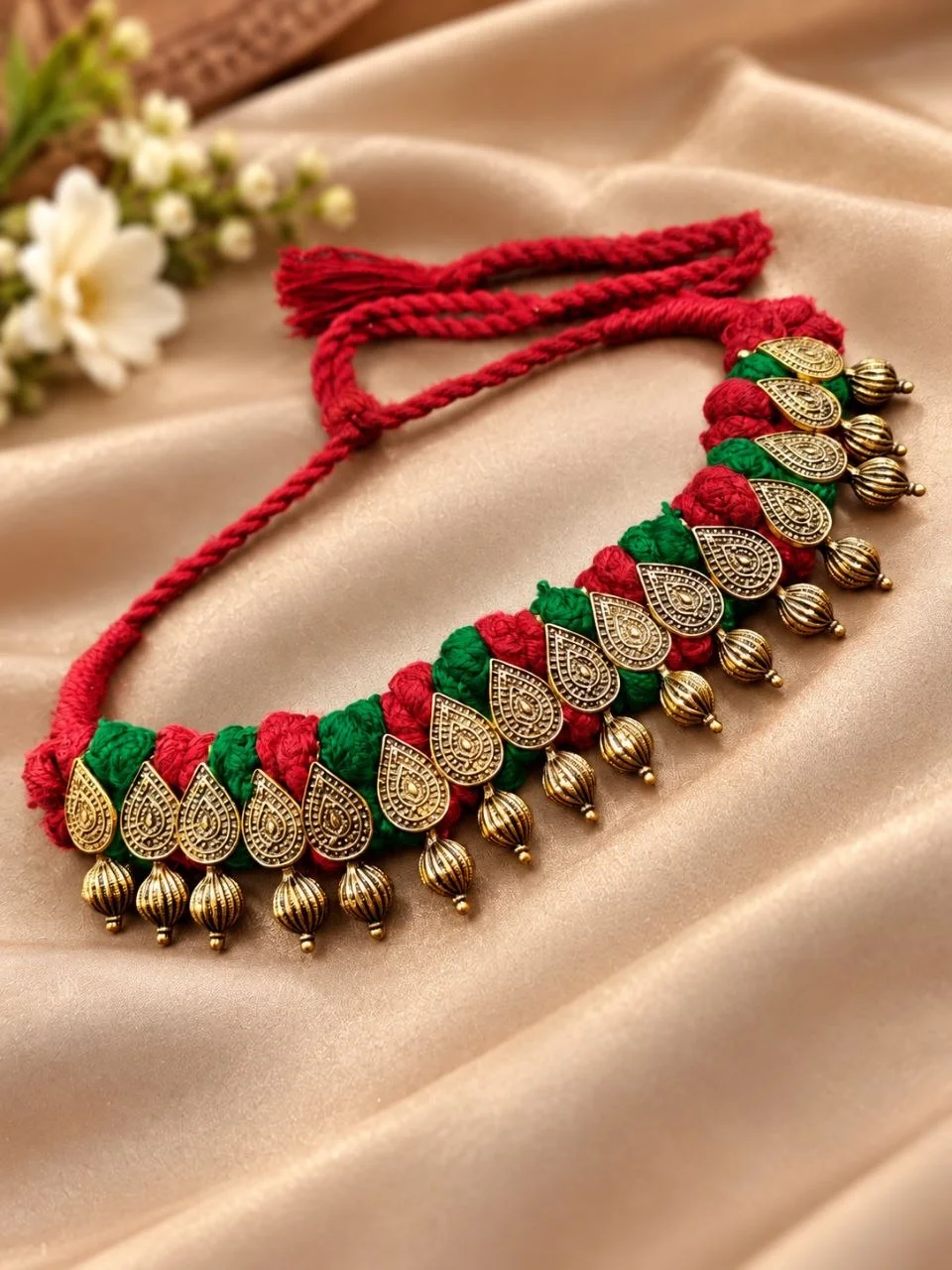 Gold Plated Paisley Thread Necklace for Women