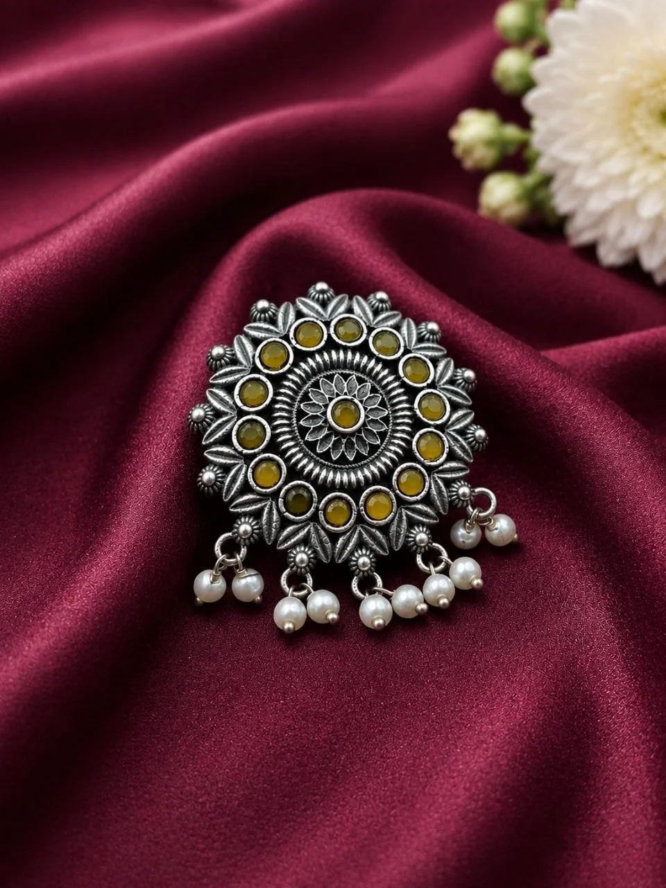 Oxidised Mandala Ring with Blue Stones and Pearls – view 4