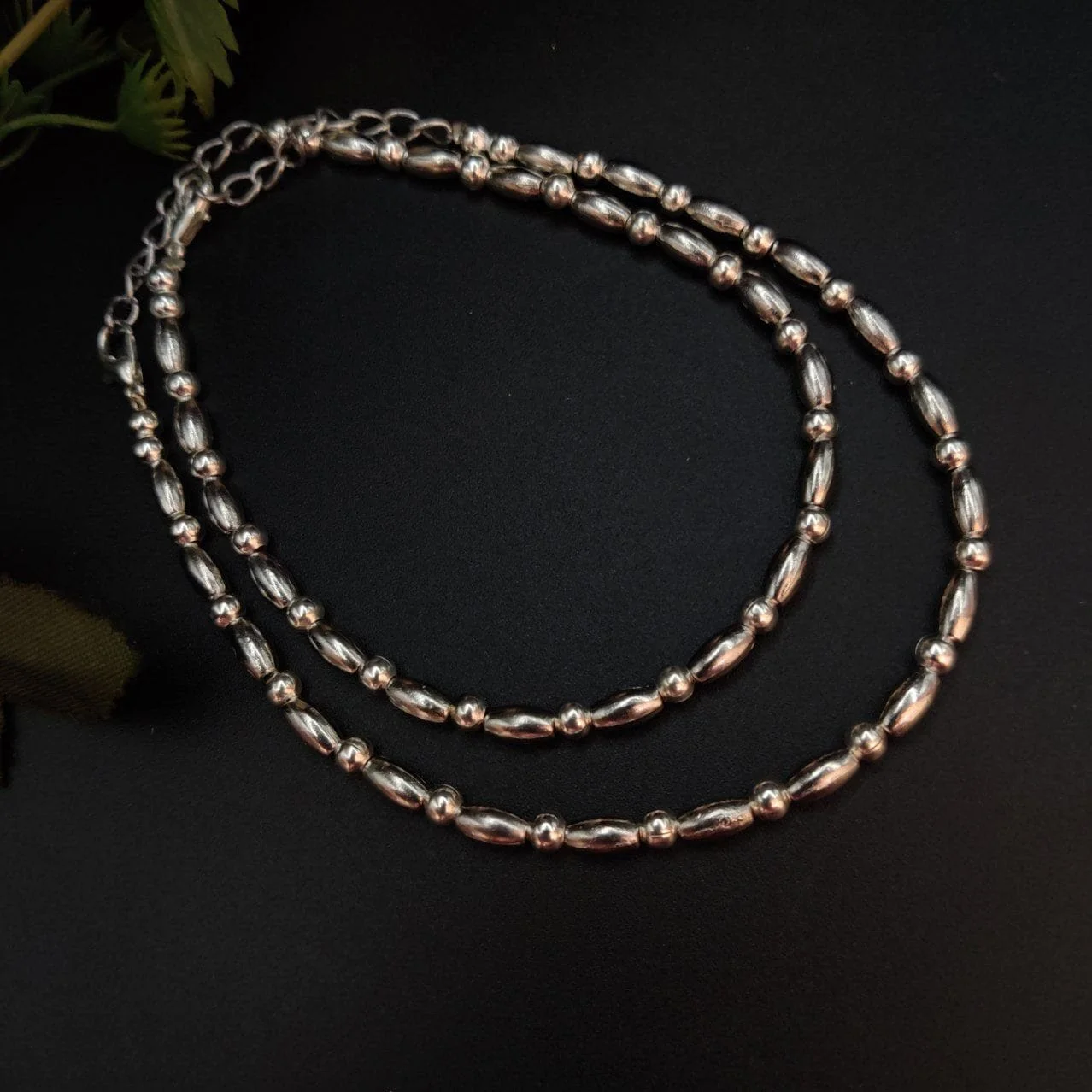 Silver-Tone Oval and Round Bead Chain Anklet