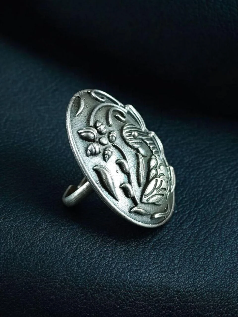 Oxidised Peacock Ring with Oval Face – view 5