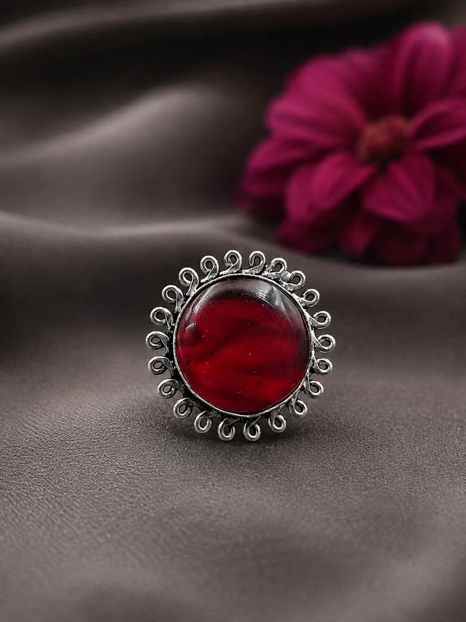 Oxidised Ring with Single Round Stone – view 2