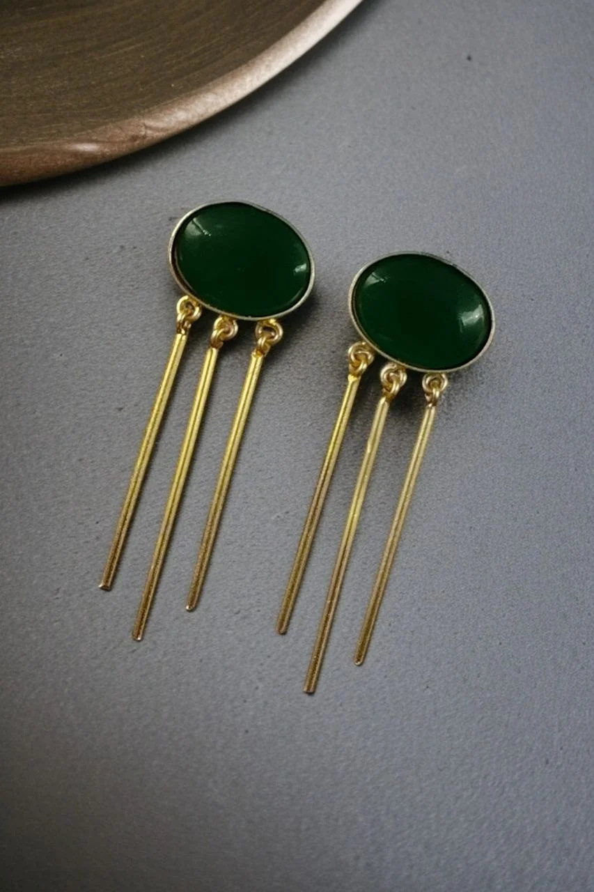 Oval Stone Studs with Gold Bar Fringe