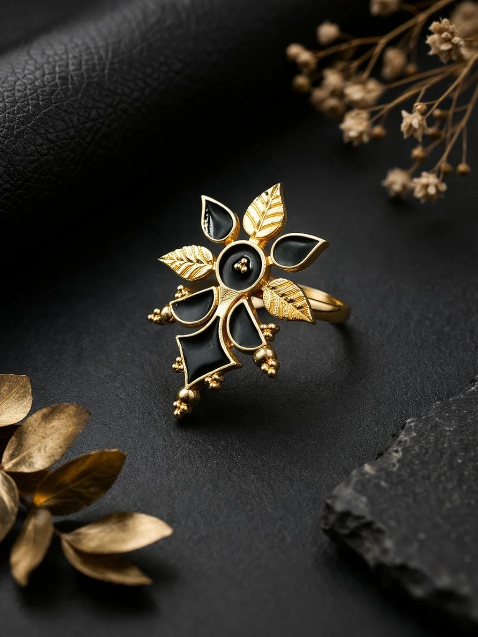 Gold Enamel Ring with Cabochon Centre – view 3