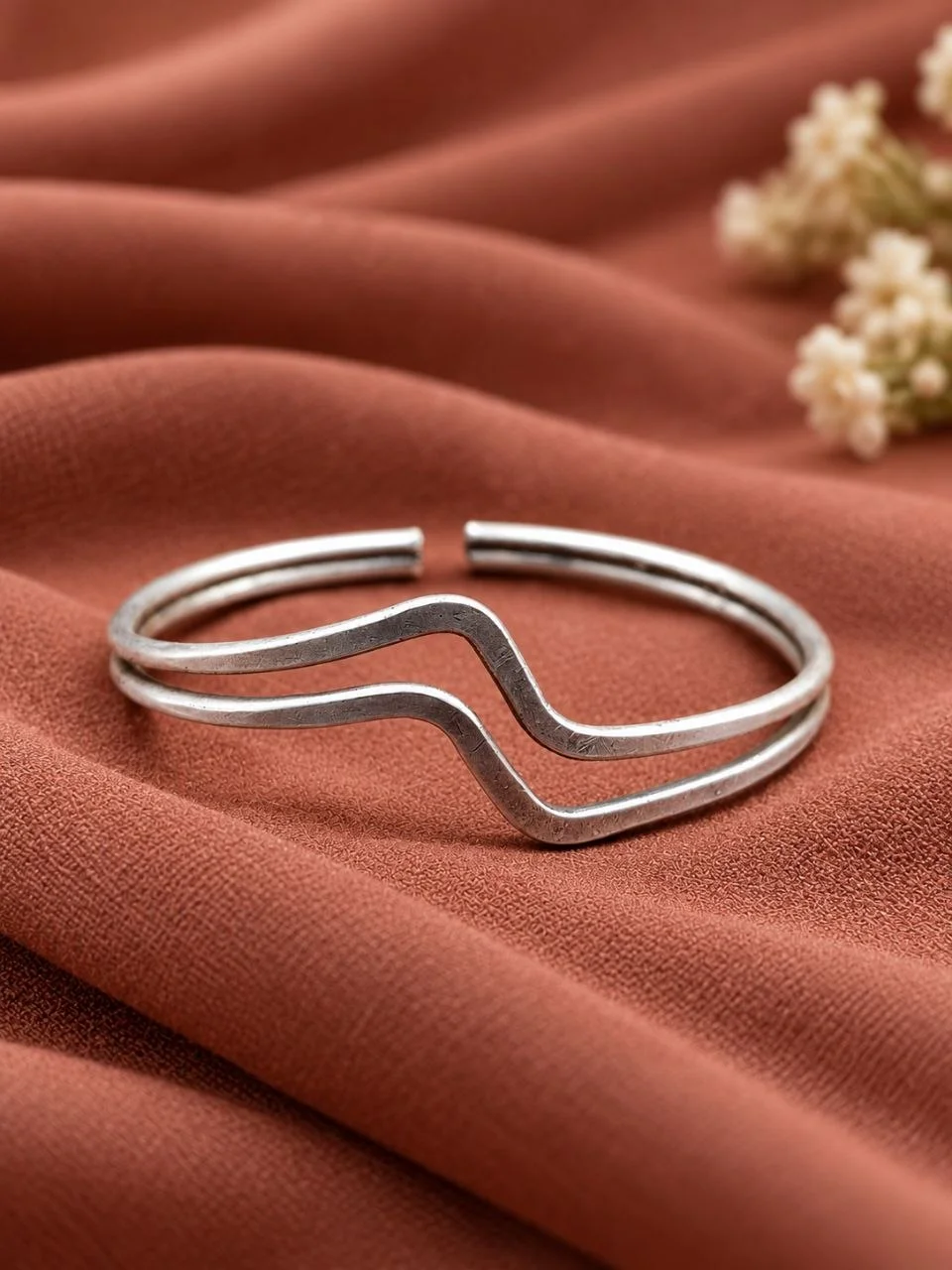 Silver Double Wire Wave Cuff with Chevron Dip – view 2