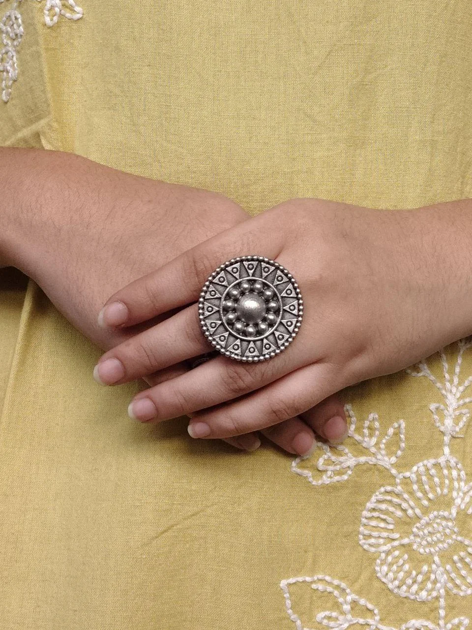 Oxidised Mandala Ring with Pearl Centre – view 4