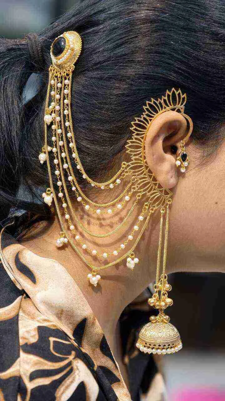 Non Piercing Lotus Jhumka with Ear Chains