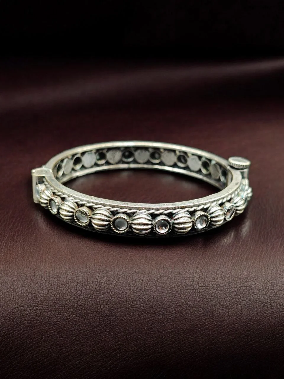 Silver Plated Black & Clear Stone Bangle