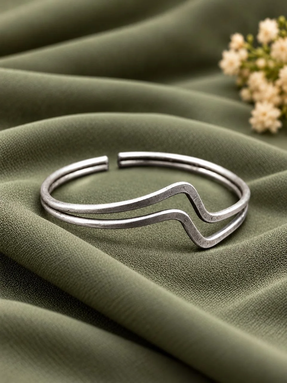 Silver Double Wire Wave Cuff with Chevron Dip – view 3