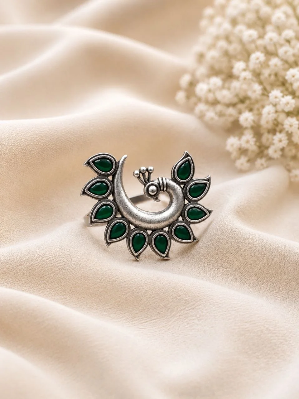 Oxidised Peacock Ring with Cabochon – view 5