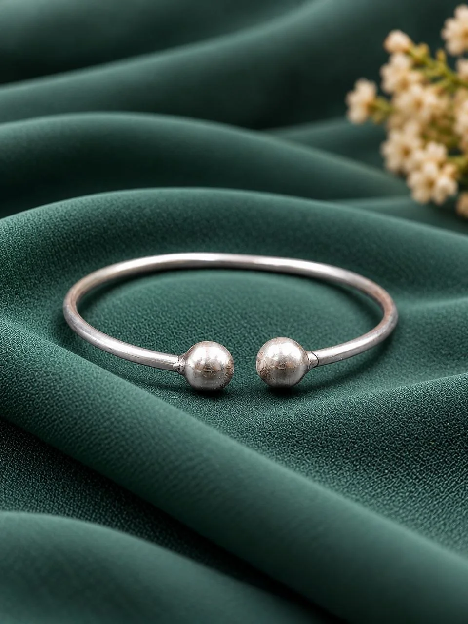 Silver Ball End Open Cuff Bangle – Minimal Everyday Bracelet – view 2