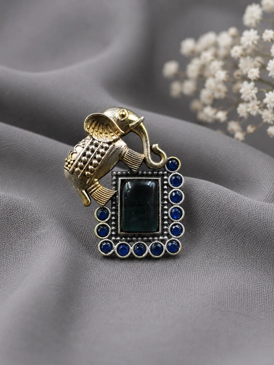 Two Tone Elephant Ring with Enamel Panel – view 3