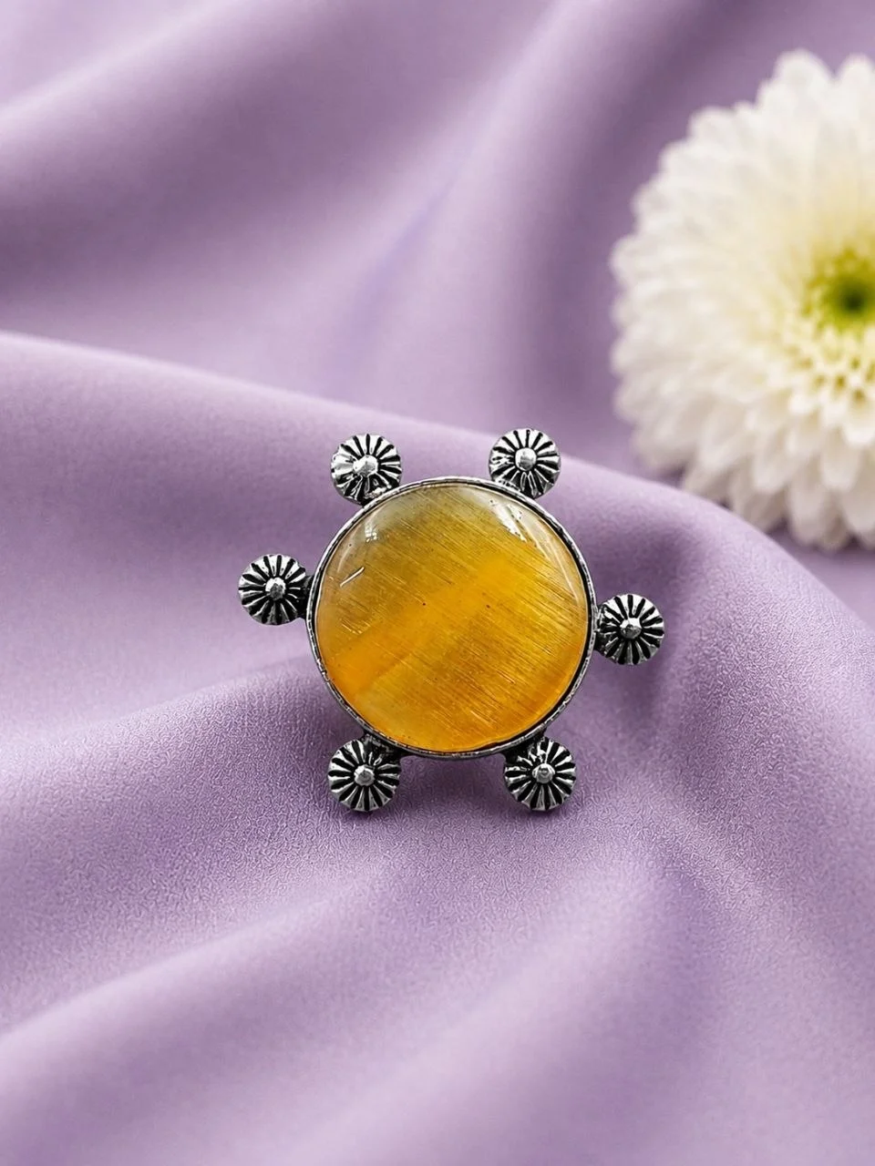 Oxidised Ring with Large Oval Cabochon – view 3