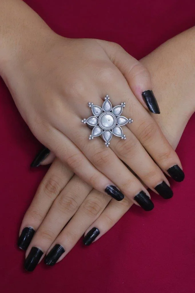 Eight Point Star Ring with Domed Centre