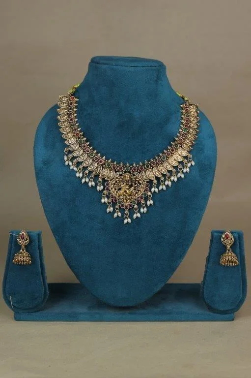 Antique Gold Lakshmi Choker with Mango Motif Fringe