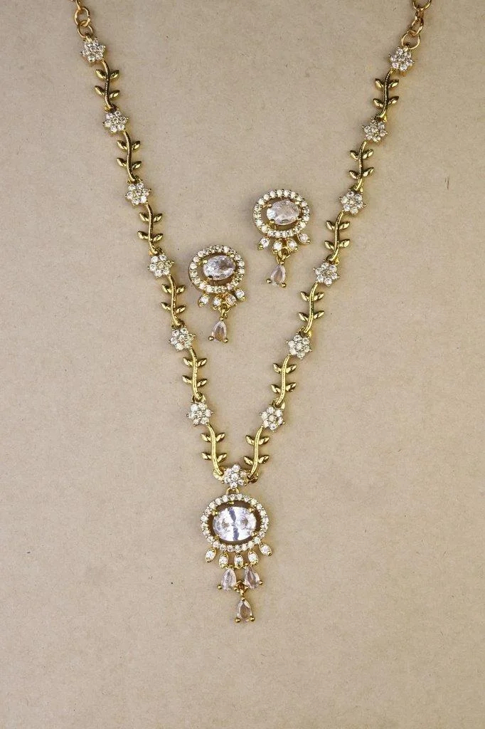 Long Chain Set with Pink Oval Pendant