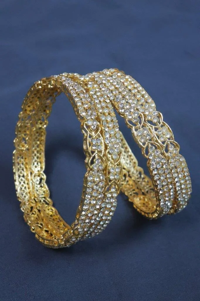 Gold Plated Pave AD Bangles Set of Two