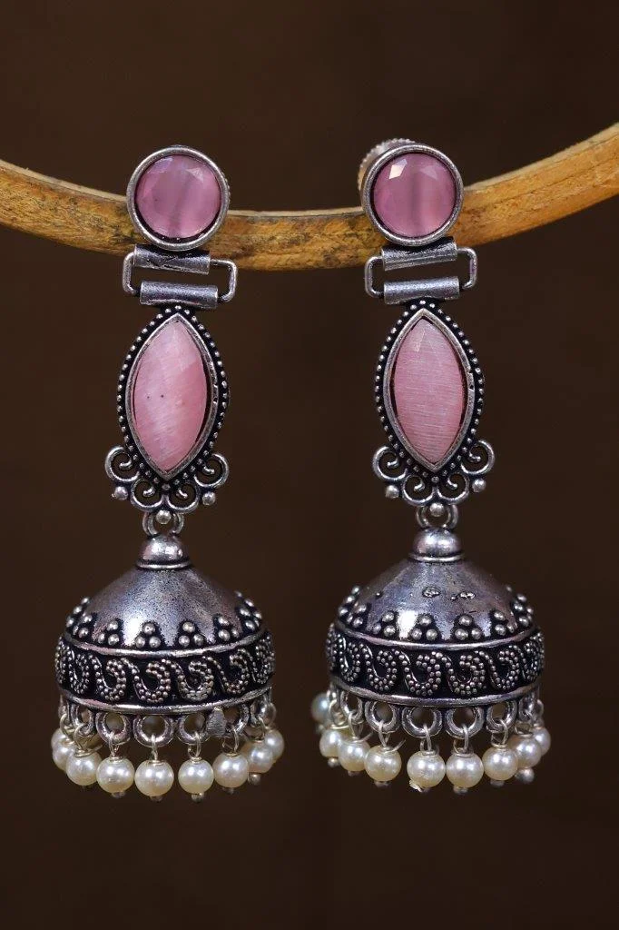 Marquise Stone Jhumka Earrings with Beaded Frame