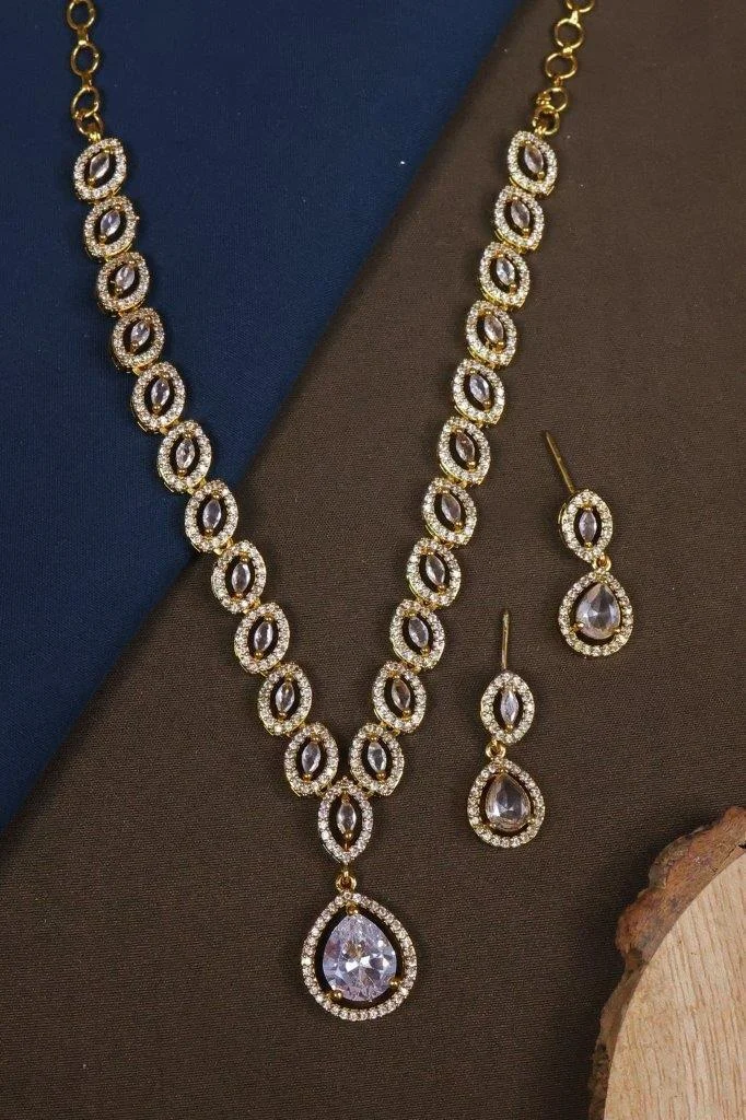 White CZ Oval Link Necklace Set