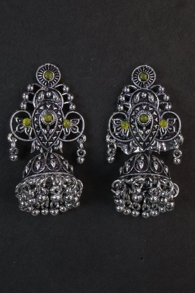 Clear Stone Silver Chandelier Earrings with Jhumka